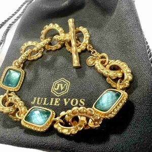 Julie Vos Gold Bracelet with Teal Stones